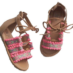Baby Gap NWT Neon Pink Pom Pom Gladiator Sandals 8